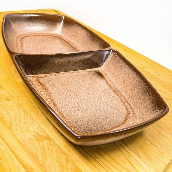VTG Frankoma Plainsman Brown Tan Ceramic 13” Divided Serving Dish 5QD Ovenproof - Picture 2 of 9